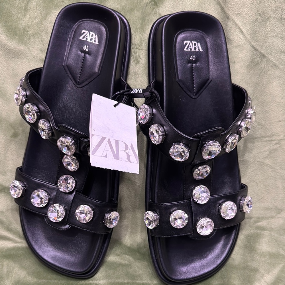 Zara Black Crystal Embellished Sandals